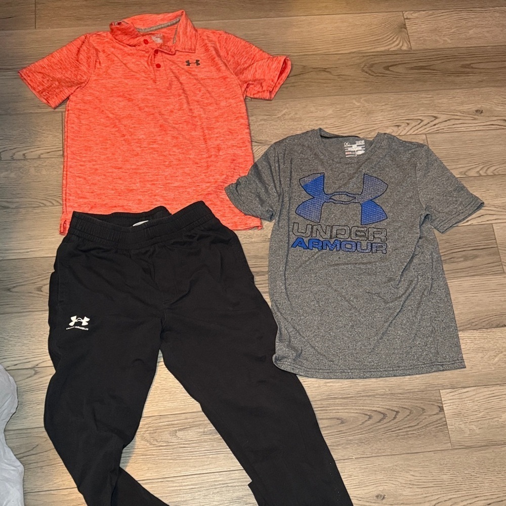 Under Armour Kids Bundle Polo, T-Shirt, Track pants Lot of 3 Youth 10-12 Boys